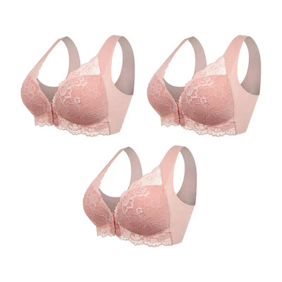 (PACK MED 3) Trådlös Push-Up BH med Främre Stängning