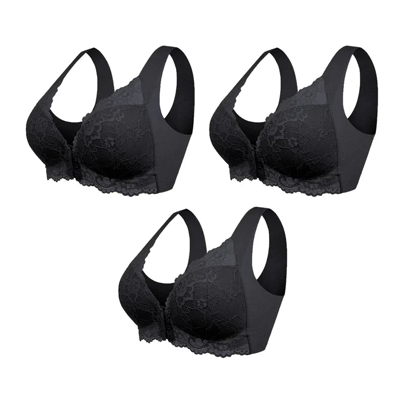 (PACK MED 3) Trådlös Push-Up BH med Främre Stängning