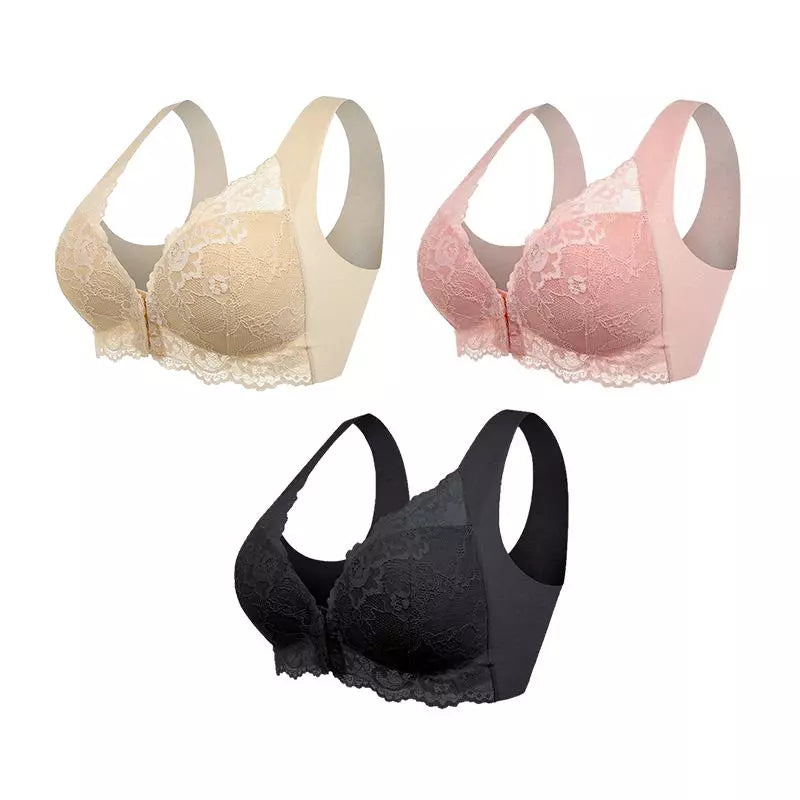 (PACK MED 3) Trådlös Push-Up BH med Främre Stängning