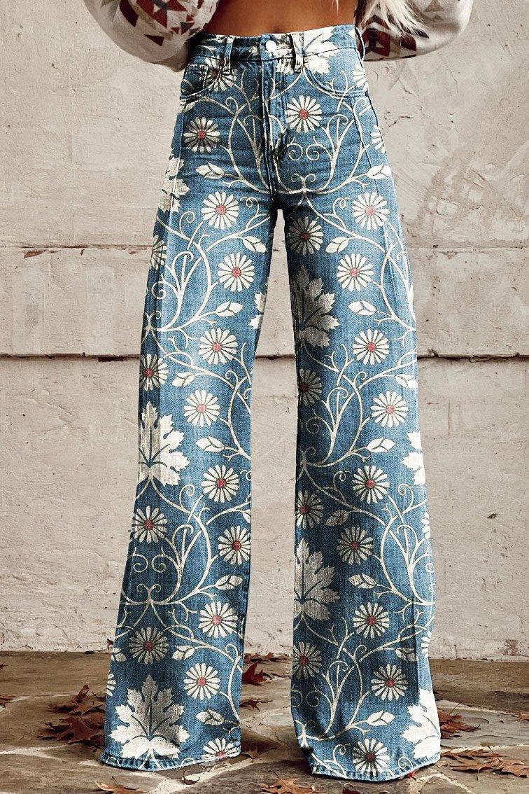 Margherita | Eleganta Boho Byxor med blommigt mönster