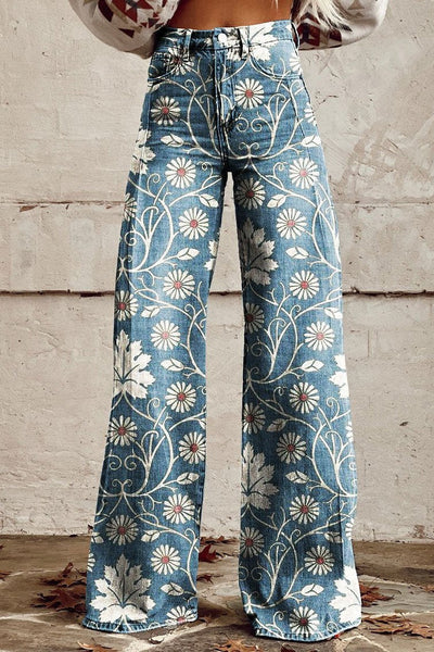 Margherita | Eleganta Boho Byxor med blommigt mönster