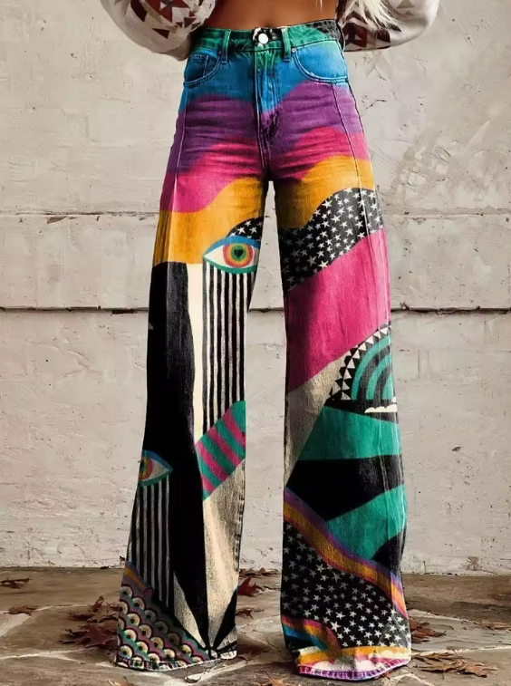 Talia | Flare-byxor i Boho-stil med hög midja och konstnärlig festivallook