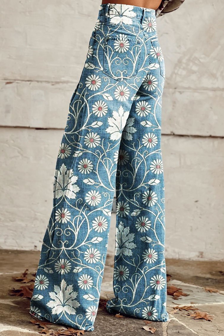 Margherita | Eleganta Boho Byxor med blommigt mönster